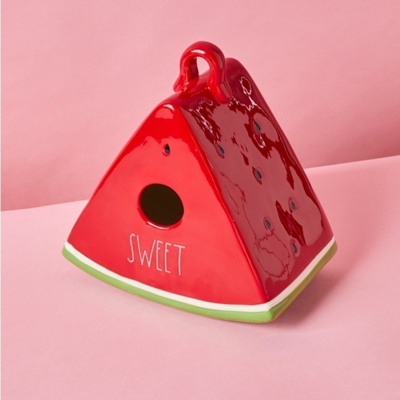 Last One! 🌸 New Rae Dunn 8”h Ceramic Watermelon Red Birdhouse - Picture 1 of 6